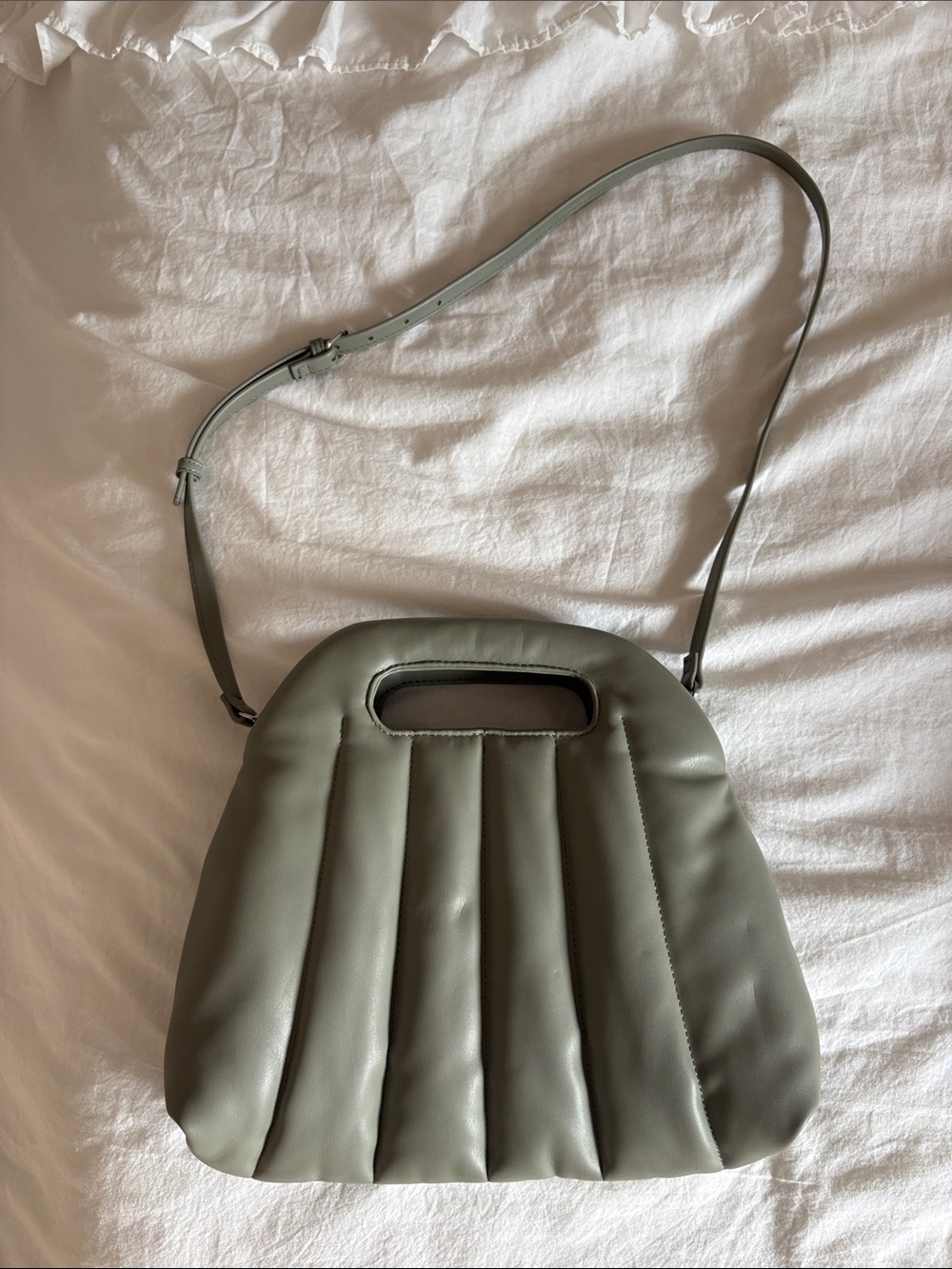 Zara Olive Green Quilted Shoulder Bag with Top Handle